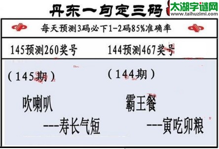 3d第2017145期丹东一句定三码