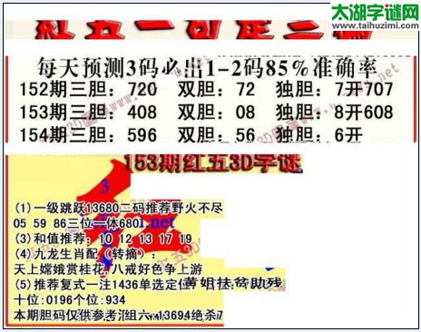 福彩3d红五藏宝图17154期