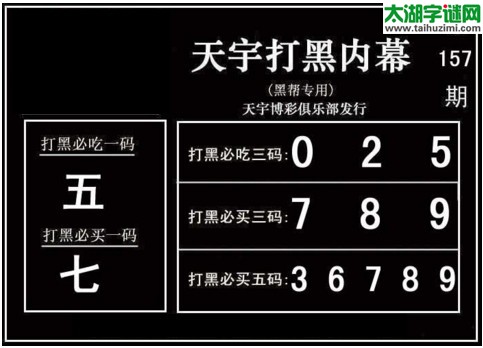 3d157期：天宇一句定三码+胆码图