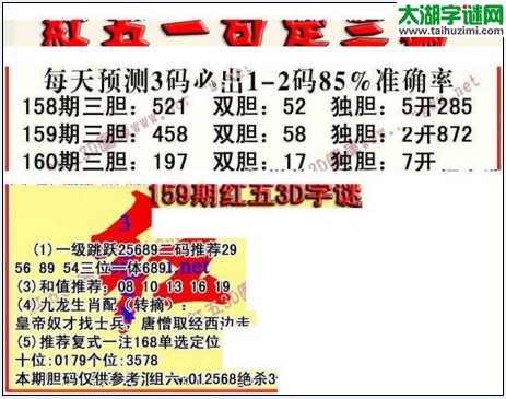 福彩3d红五藏宝图17160期