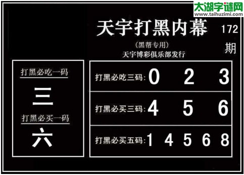 3d172期：天宇一句定三码+胆码图