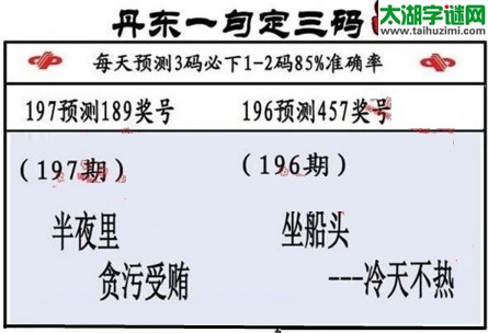 3d第2017197期丹东一句定三码