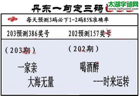 3d第2017203期丹东一句定三码