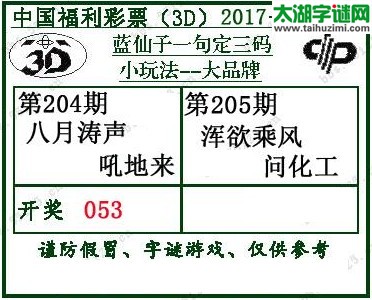 蓝仙子一句定三码17205期