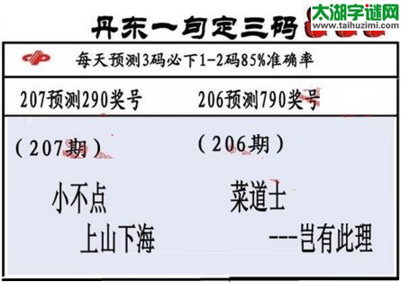 3d第2017207期丹东一句定三码