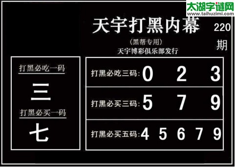 3d220期：天宇一句定三码+胆码图