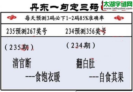 3d第2017235期丹东一句定三码