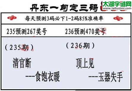 3d第2017236期丹东一句定三码