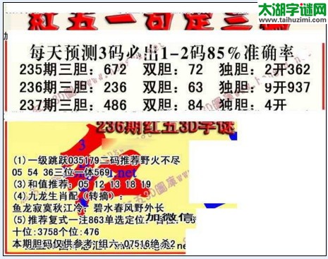 福彩3d红五藏宝图17237期