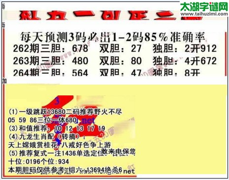 3d264期：红五图库总汇（一句定三码）