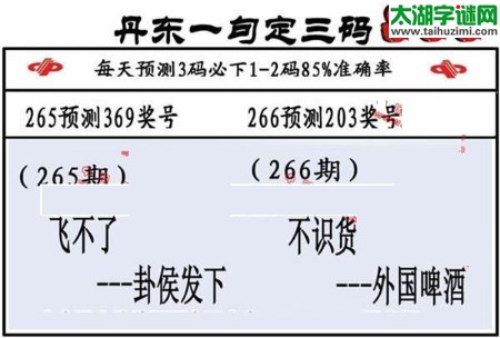 3d第2017266期丹东一句定三码