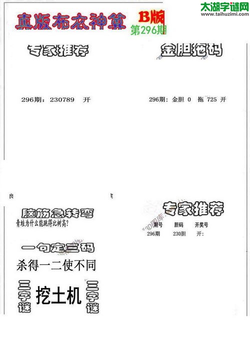 3d布衣神算AB版图谜2017296期