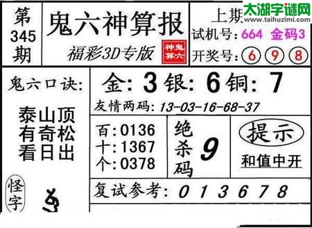 鬼六神算胆码图-17345期