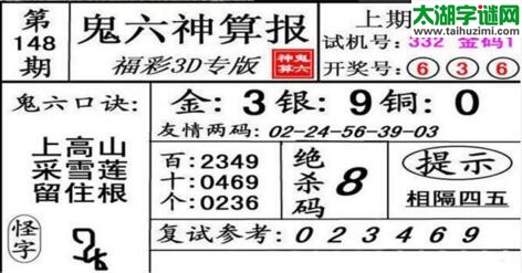 鬼六神算胆码图-18148期