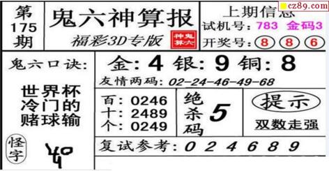 鬼六神算胆码图-18175期