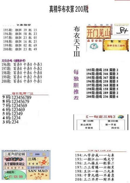 3d18200期：真精华布衣天下图库