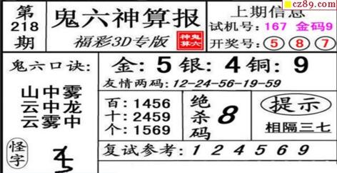 鬼六神算胆码图-18218期