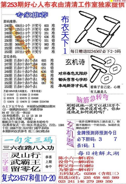 福彩3d好心人布衣-18253期