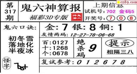 鬼六神算胆码图-18317期