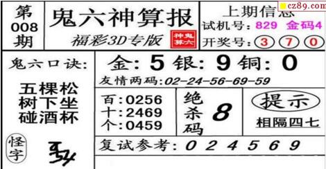 鬼六神算胆码图-19008期